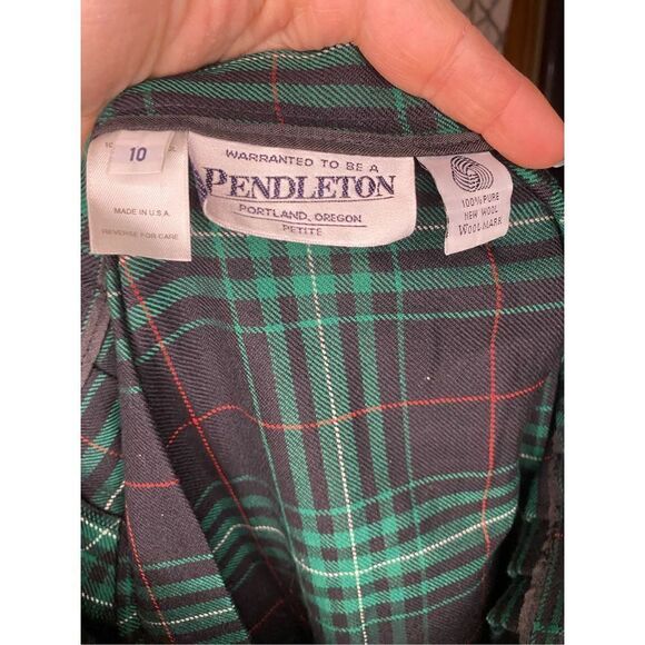 Vintage Pendleton navy blue & green tartan plaid long wool skirt - Picture 3 of 3